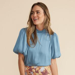 MINKPINK INES PUFF SLEEVE BLOUSE FRENCH BLUE