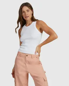 ROXY PICNIC STRAPPY KNIT VEST TOP BRIGHT WHITE