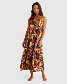 ROXY MARAKECH TIERED DRESS CHOC PLUM MARRAKECH