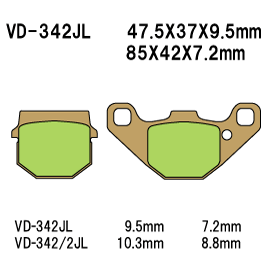 VESRAH VD342JL SINTERED METAL DISC PADS VESRAH. SUPERSEDED FROM VD342SJL