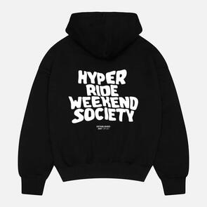 HYPER RIDE WEEKEND SOCIETY WARP HOODIE BLACK UNISEX -  WHITE PRINT