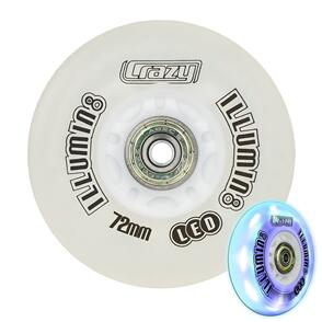 CRAZY SKATES 72MM ILLUMIN8 WHITE TRANSLUCENT LED LIGHT-UP INLINE WHEELS