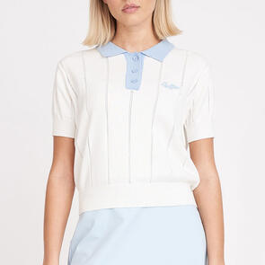 HUFFER LINE KNIT POLO CHALK/ICE BLUE