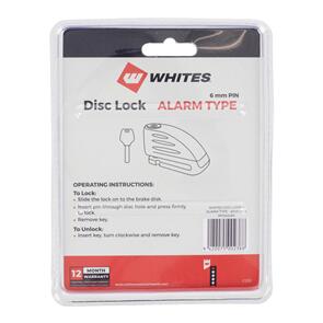 WHITES WPSDL6A WMP DISC LOCK - ALARM TYPE - 6MM PIN - WITH REMINDER