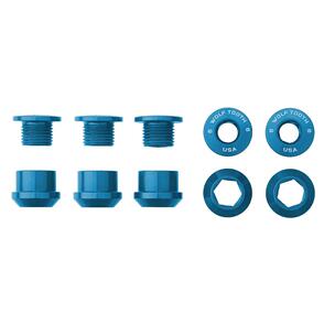 WOLF TOOTH CHAINRING BOLTS+NUTS - 5 PCS - BLUE - 6MM