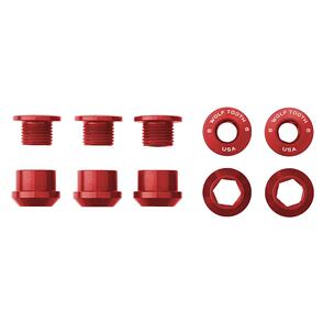 WOLF TOOTH CHAINRING BOLTS+NUTS - 5 PCS - RED - 6MM