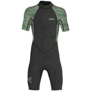 XCEL WETSUITS YOUTH AXIS 2MM S/S SPRINGSUIT - BLACK/GREEN CAMO